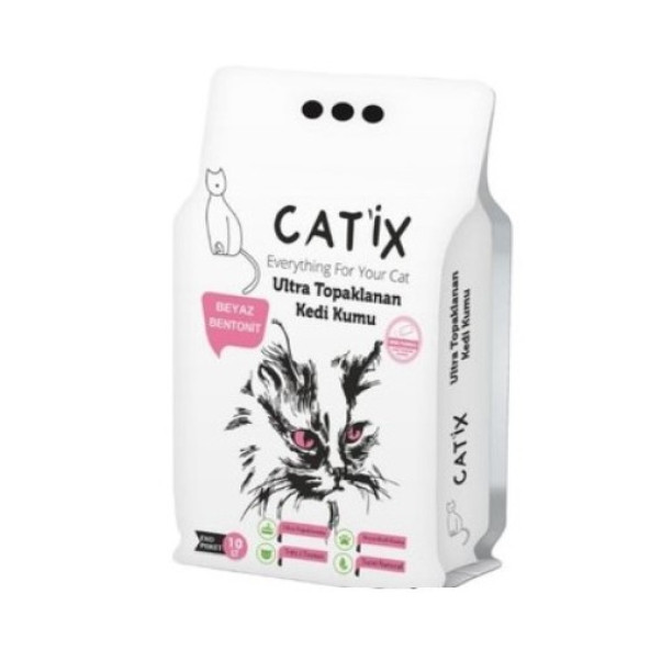 Catix 10lt  Beyaz Bentoint Pudra Kokulu Ince Taneli Kedi Kumu Ultra Topaklanma