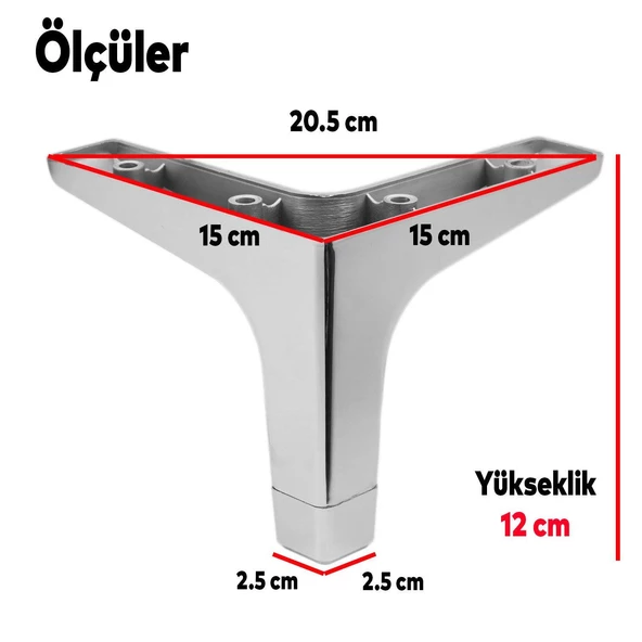 Sedef 12'li Set Lüks Mobilya Kanepe Sehpa Tv Ünitesi Koltuk Destek Ayağı 12 Cm Krom Baza Ayakları - 2