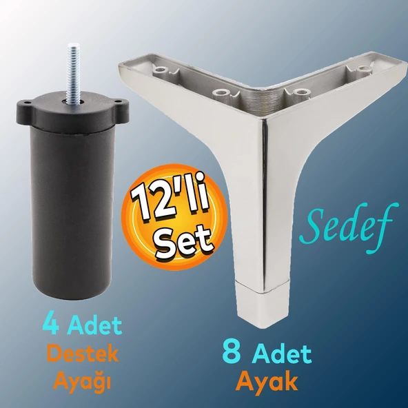 Sedef 12'li Set Lüks Mobilya Kanepe Sehpa Tv Ünitesi Koltuk Destek Ayağı 12 Cm Krom Baza Ayakları