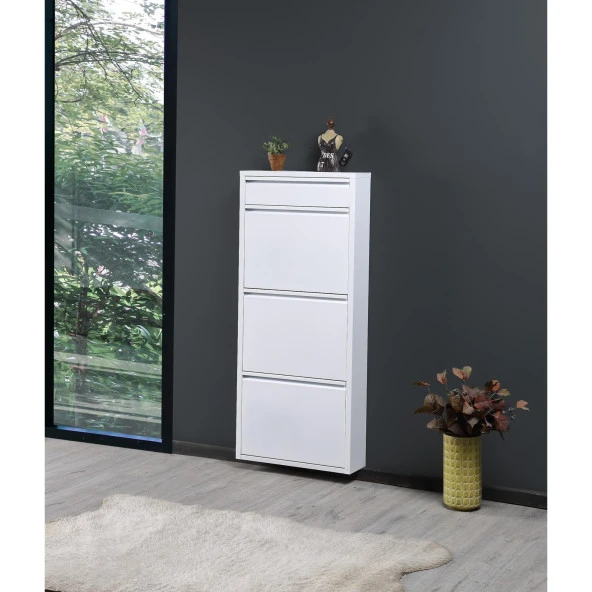 3 Raflı Metal Ayakkabılık Beyaz Metal Ayakkabı Dolabı REHOME