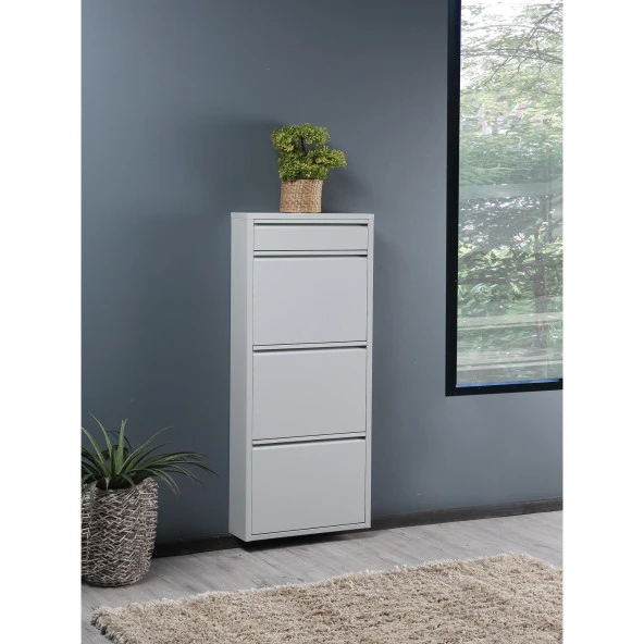 3 Raflı Metal Ayakkabılık Beyaz Metal Ayakkabı Dolabı REHOME - 2