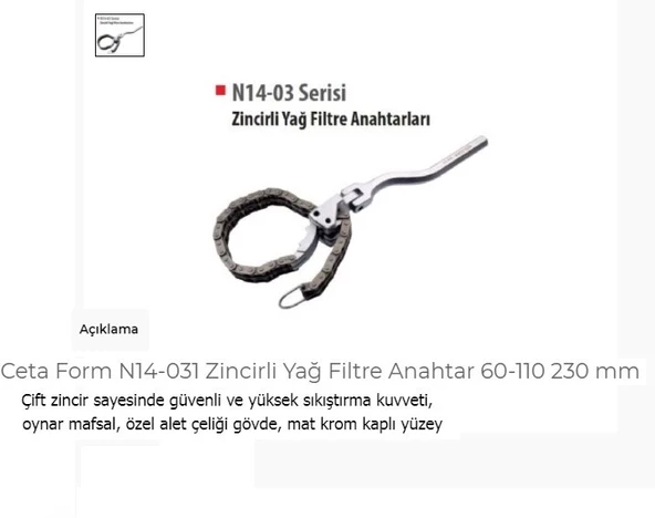 Ceta Form N14-031 Zincirli Yağ Filtre Anahtar 60-110 230 Mm