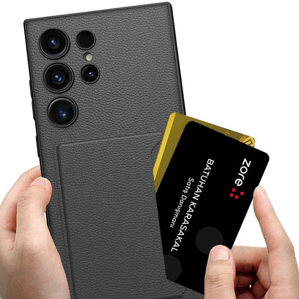Vendas Samsung Galaxy S24 Ultra Suni Deri Arka Yüzey Sürgülü Kamera Korumalı Zore Kartlıklı Kıpta Silikon Kapak - 3