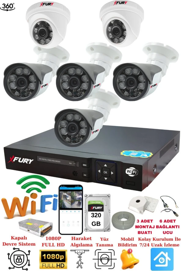 FURY 2 İç 4 Dış Kameralı 5mp Lens 2mp Görüntü Gece Görüşlü Full Hd Güvenlik Kamerası 14125570 320 GB - Resim 2