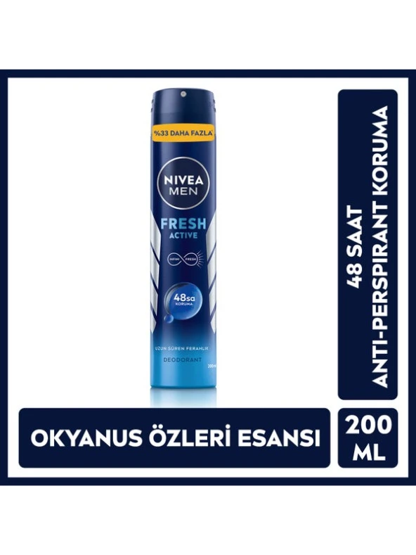 Nivea Erkek Deodorant Fresh Active 200 ml Ter Kokusuna Karşı 48 Saat Etkili - Resim 2