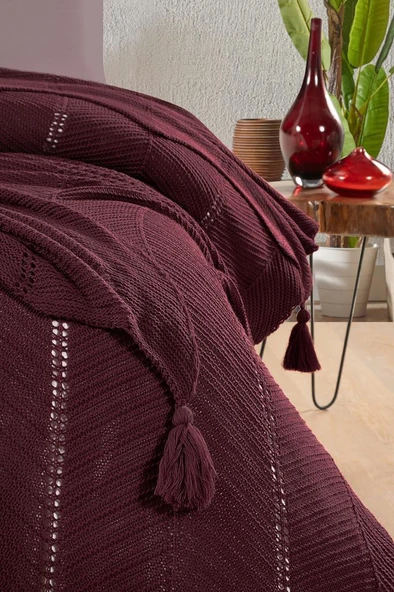 SOPHISTIC ÇİFT KİŞİLİK AKRİLİK ÖRGÜ BATTANİYE MÜRDÜM - Resim 2