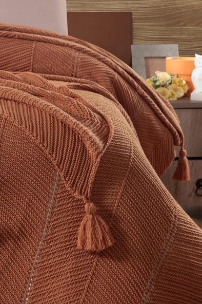 SOPHISTIC ÇİFT KİŞİLİK AKRİLİK ÖRGÜ BATTANİYE ORANJ - Resim 2