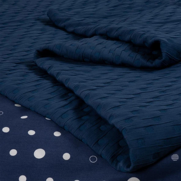 BARROS ÇİFT KİŞİLİK YATAK ÖRTÜLÜ NEVRESİM TAKIMI LACİVERT - Resim 3