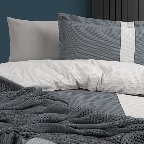 MAXWELL ÇİFT KİŞİLİK YATAK ÖRTÜLÜ NEVRESİM TAKIMI GRİ - Resim 2