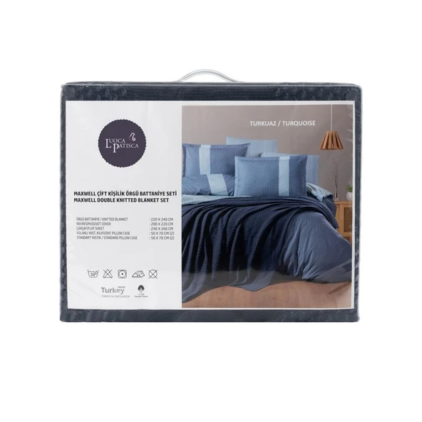 MAXWELL ÇİFT KİŞİLİK YATAK ÖRTÜLÜ NEVRESİM TAKIMI TURKUAZ - Resim 4