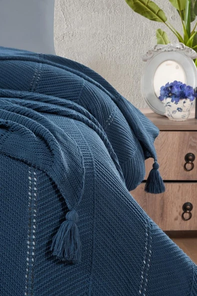 SOPHISTIC ÇİFT KİŞİLİK AKRİLİK ÖRGÜ BATTANİYE TURKUAZ - Resim 2