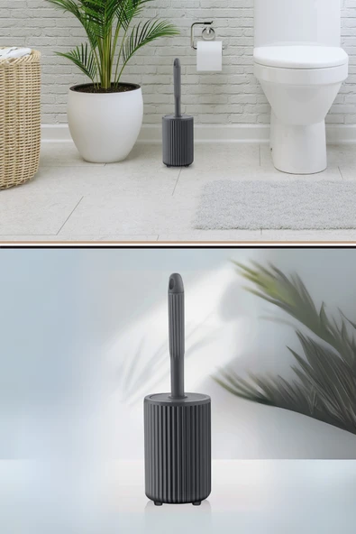 Flora Yuvarlak Tuvalet Fırçalık, Klozet Banyo WC Temizlik Fırçası Gri ürün görseli 1