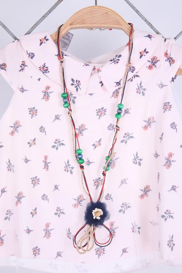 Babyhola 2-5 Yaş Kolyeli Bluz Kot Şort Yazlık Şık Kız Çocuk Bayramlık Takım 10081 - Resim 4