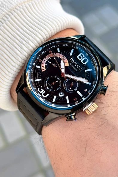 Ferrucci Function FCF.03279FK.04 Deri Kordon Erkek Kol Saati - Resim 3