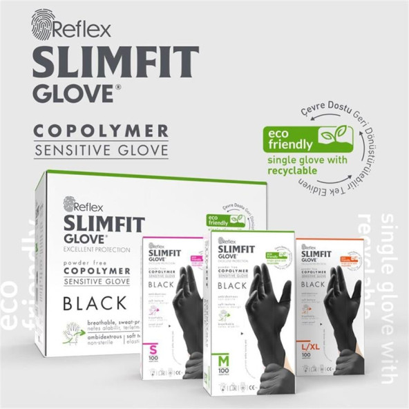 Slımfıt Glove Pudrasız Tek Kullanımlık Gıdaya Uygun Yeni Nesil Teknoloji Siyah M Beden Eldiven 100'lü Paket - 2