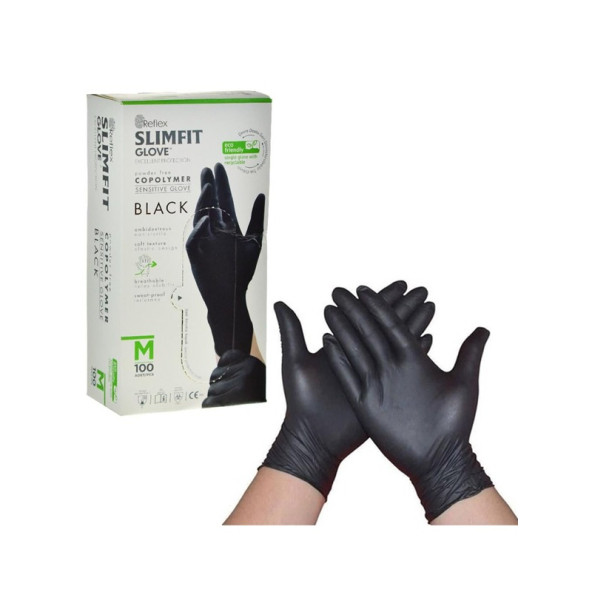 Slımfıt Glove Pudrasız Tek Kullanımlık Gıdaya Uygun Yeni Nesil Teknoloji Siyah M Beden Eldiven 100'lü Paket - 3