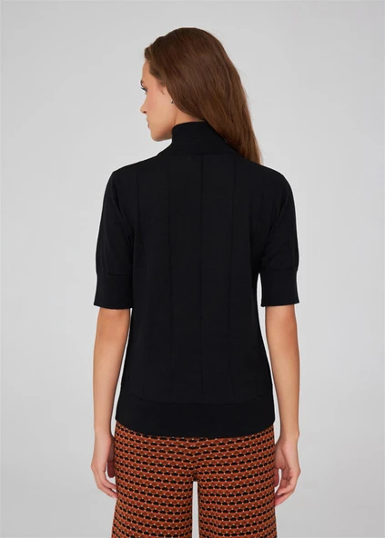 Peraluna BETTY BLOUSE Balıkçı Yaka Kısa Kollu İnce Basic Kadın Triko Bluz - Siyah - Resim 10