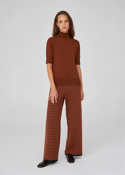 Peraluna BETTY BLOUSE Balıkçı Yaka Kısa Kollu İnce Basic Kadın Triko Bluz - Kahve - 6