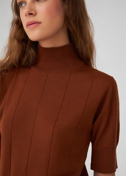 Peraluna BETTY BLOUSE Balıkçı Yaka Kısa Kollu İnce Basic Kadın Triko Bluz - Kahve - 9