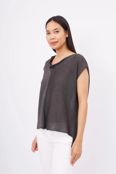 Peraluna MAGENTA BLOUSE Düşük Kol Bluz - Antrasit Melanj - 4