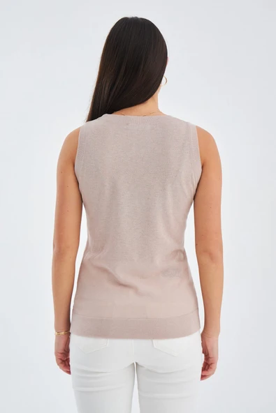 Peraluna Yazlık İnce Pul İşlemeli Kadın Triko Bluz - Bej - Resim 6