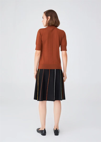 Peraluna BETTY BLOUSE Balıkçı Yaka Kısa Kollu İnce Basic Kadın Triko Bluz - Kahve - 5