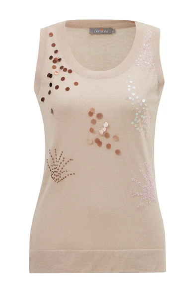 Peraluna Yazlık İnce Pul İşlemeli Kadın Triko Bluz - Bej - Resim 7