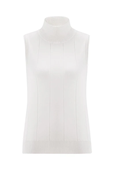 Peraluna Balıkçı Yaka Dar Kalıp Kolsuz Bluz - Ekru - Resim 7