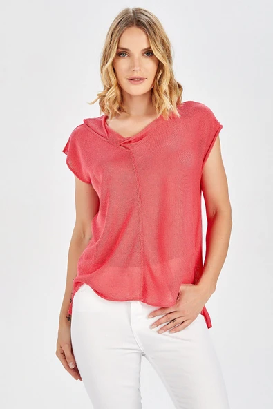 Peraluna MAGENTA BLOUSE Düşük Kol Bluz - Koral ürün görseli 1