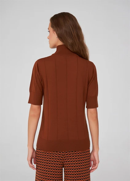 Peraluna BETTY BLOUSE Balıkçı Yaka Kısa Kollu İnce Basic Kadın Triko Bluz - Kahve - 8