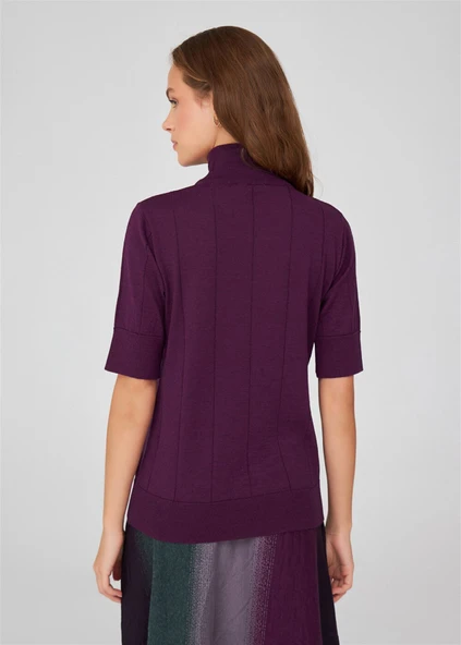 Peraluna BETTY BLOUSE Balıkçı Yaka Kısa Kollu İnce Basic Kadın Triko Bluz - Mor Melanj - 7