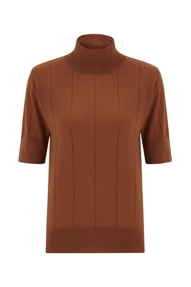 Peraluna BETTY BLOUSE Balıkçı Yaka Kısa Kollu İnce Basic Kadın Triko Bluz - Kahve - 10