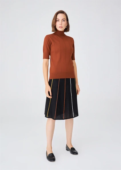 Peraluna BETTY BLOUSE Balıkçı Yaka Kısa Kollu İnce Basic Kadın Triko Bluz - Kahve - 1