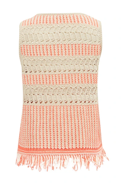 Peraluna KIYO BLOUSE Püskül Detaylı Kolsuz Yazlık Kadın Triko Bluz - Bej/Neon Turuncu - Resim 10