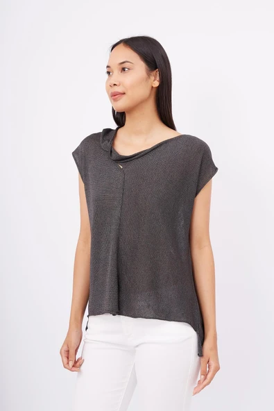 Peraluna MAGENTA BLOUSE Düşük Kol Bluz - Antrasit Melanj - 5