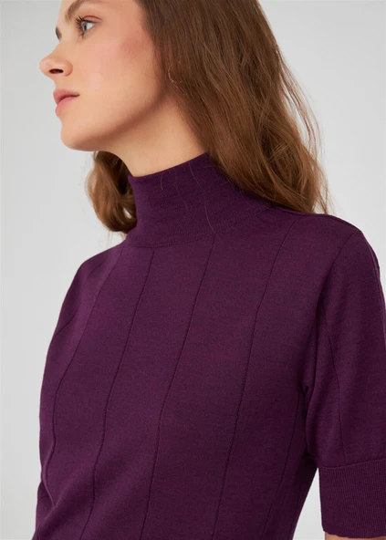 Peraluna BETTY BLOUSE Balıkçı Yaka Kısa Kollu İnce Basic Kadın Triko Bluz - Mor Melanj - 5