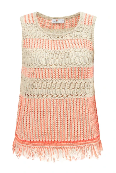 Peraluna KIYO BLOUSE Püskül Detaylı Kolsuz Yazlık Kadın Triko Bluz - Bej/Neon Turuncu - 9