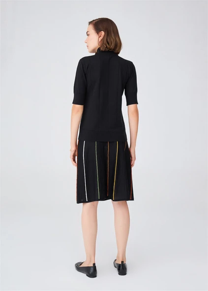 Peraluna BETTY BLOUSE Balıkçı Yaka Kısa Kollu İnce Basic Kadın Triko Bluz - Siyah - Resim 8