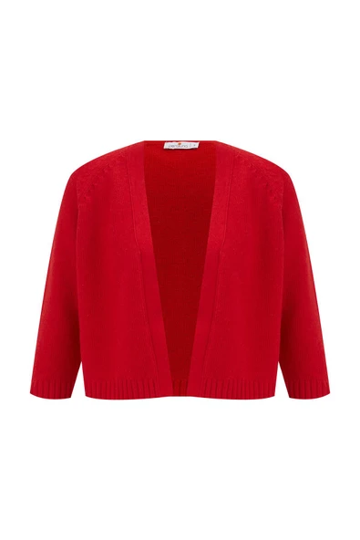 Peraluna Reglan Kollu Kaşmir Karışım Kısa Kadın Triko Bolero - Kırmızı - Resim 8