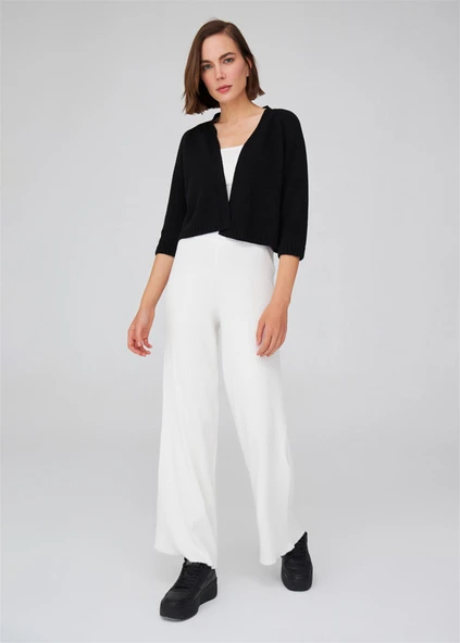 Peraluna Reglan Kollu Kaşmir Karışım Kısa Kadın Triko Bolero - Siyah ürün görseli 1