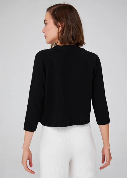 Peraluna Reglan Kollu Kaşmir Karışım Kısa Kadın Triko Bolero - Siyah - Resim 6