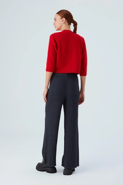 Peraluna Reglan Kollu Kaşmir Karışım Kısa Kadın Triko Bolero - Kırmızı - Resim 7