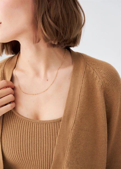 Peraluna Reglan Kollu Kaşmir Karışım Kısa Kadın Triko Bolero - Camel Melanj - Resim 4