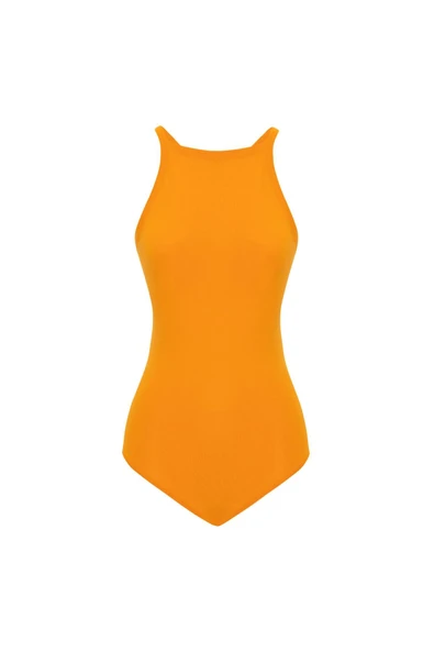 Styleboom X Peraluna GRETA BODY Halter Yaka Arkası Çapraz Alttan Çıtçıtlı Kadın Triko Body - Sarı - Resim 8