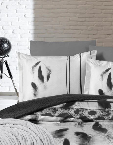 FEATHER İSPANYOL BATTANİYELİ ÇİFT KİŞİLİK NEVRESİM TAKIMI GRİ - Resim 2