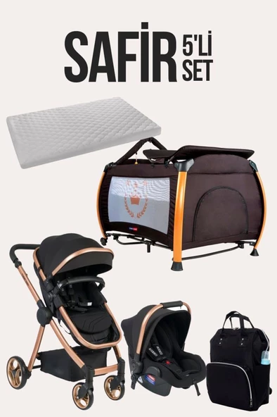 TommyBaby Safir 5'li Set Bebek Arabası Oyun Parkı Çanta Yatak - 2
