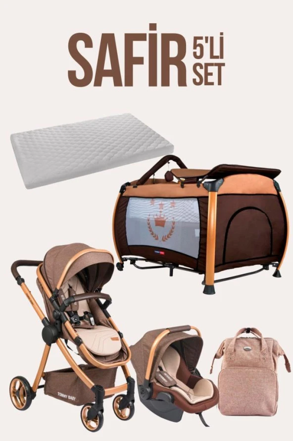 TommyBaby Safir 5'li Set Bebek Arabası Oyun Parkı Çanta Yatak