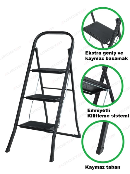 ERTEKPA 3 Basamak Siyah Merdiven Geniş Metal Basamaklı Minitower MT3 - 2
