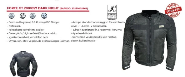 Forte Gt 2001057 Dark Night Yazlık Mont 3 Kademeli Korumalı Motosiklet Montu M Beden Siyah - 4