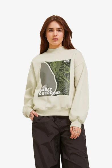 JJXX Jxella Loose Crew Ls Swt Kadın Beyaz Sweatshirt 12241324-White